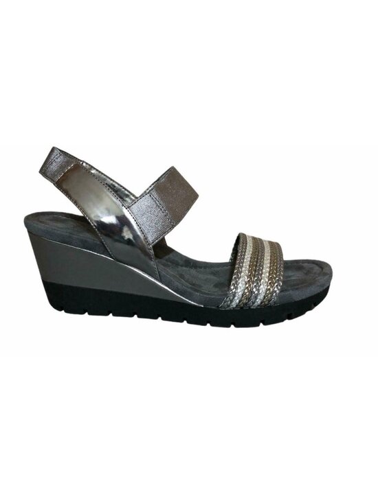 Bandonlino Sandals Wedge Heel Womens 10 M Metallic Silver Gray Comfort Strappy - Picture 8 of 11